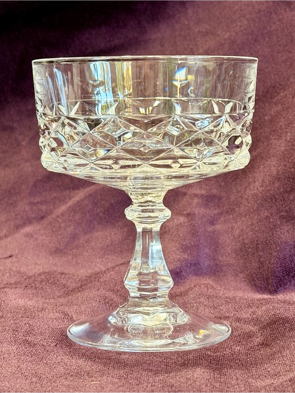 8 - Cristal D'Arques Durand Diamond Crystal Champagne Coupes Sherbet Glasses